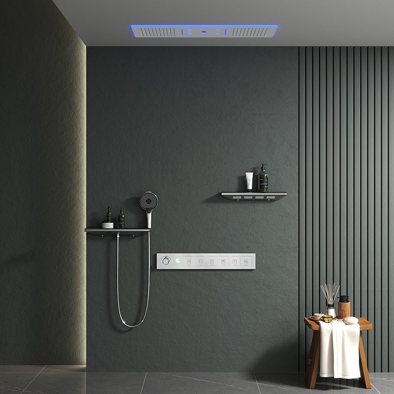 Modern multifunctional thermostatic shower set 30*90cm big size music led rainfall shower with handshower