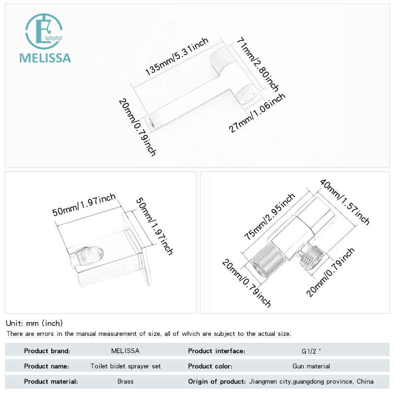 Melissa Modern Brass Bathroom Brushed gay toilet bidet spray shattaf set Handheld shower Angle Valve