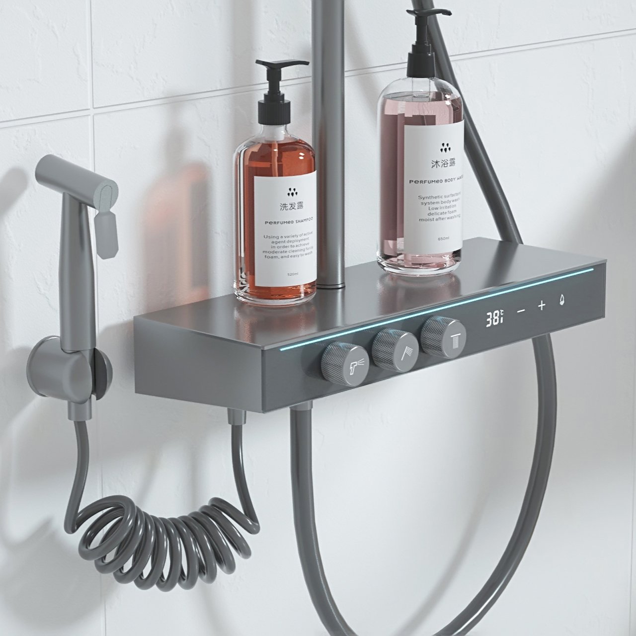 Smart bathroom shower system thermostat shower head system set shower system with temperature display