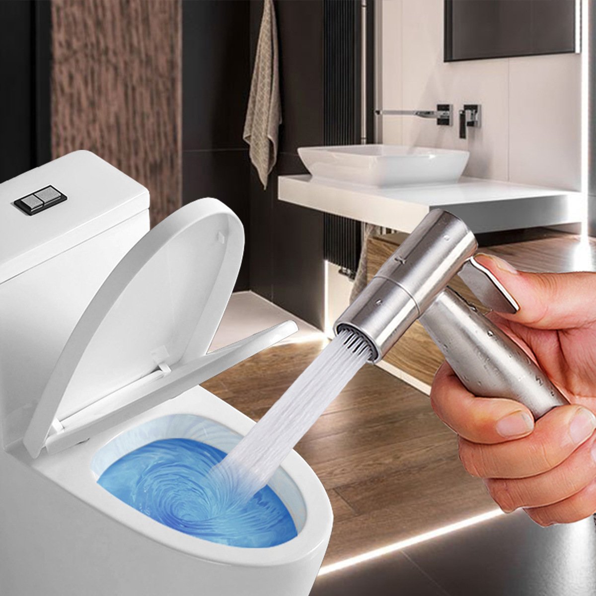 Bathroom toilet companion chrome high-pressure nozzle with hose and bracket toilet flushing spray gun