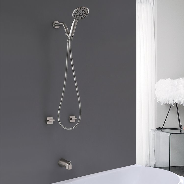 Contemporary Dual-Handle Chrome Bathroom Faucet Polished Brass Shower Faucet Set Rain-Spray Tub Spout Ceramic Valve