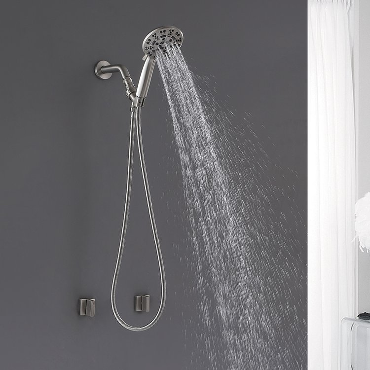 Contemporary Dual-Handle Chrome Bathroom Faucet Polished Brass Shower Faucet Set Rain-Spray Tub Spout Ceramic Valve