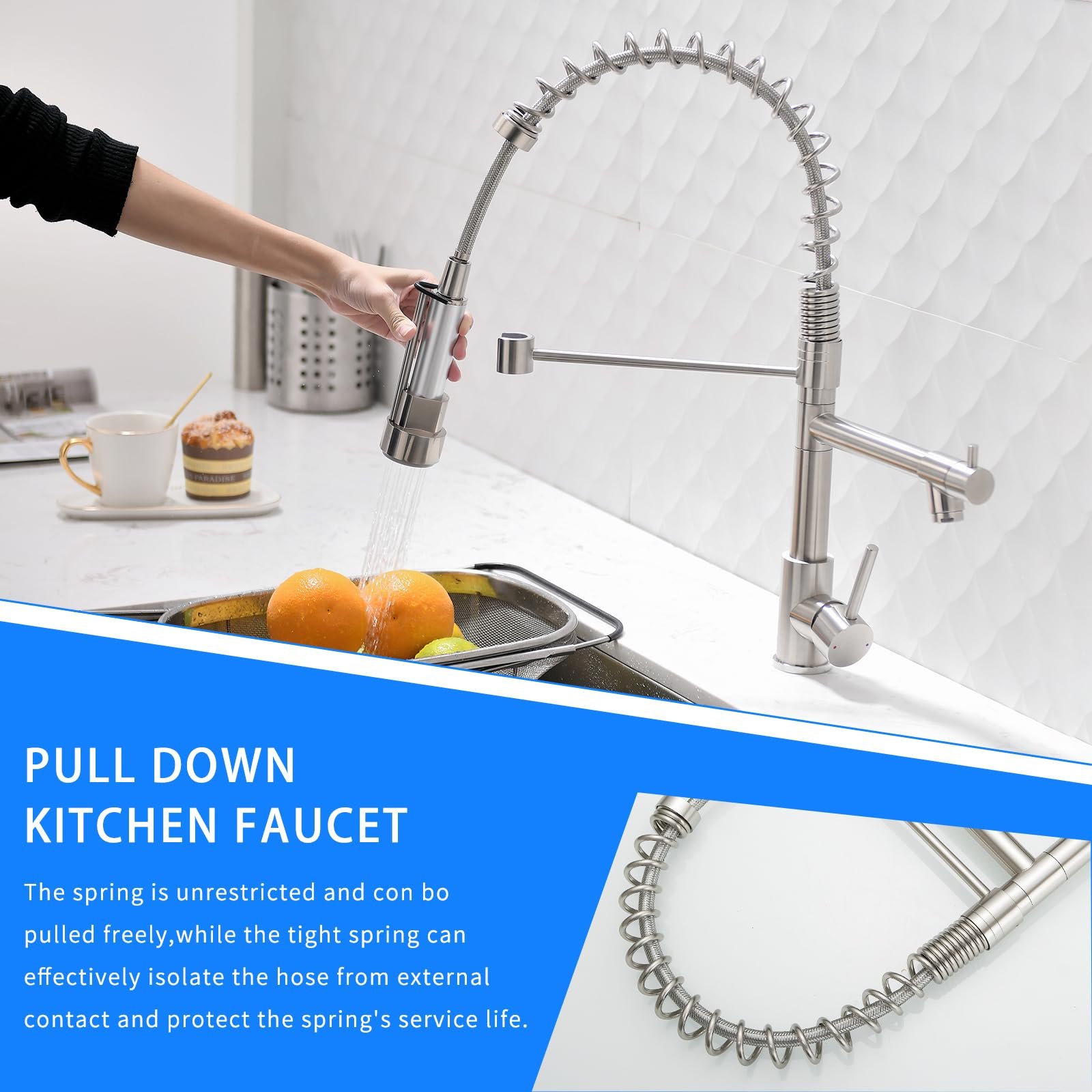 New Style Stainless Steel Deck Mounted Kitchen Faucet Cold Hot Water Control With Pull Out Sprayer Flexible Kitchen Sink Faucet