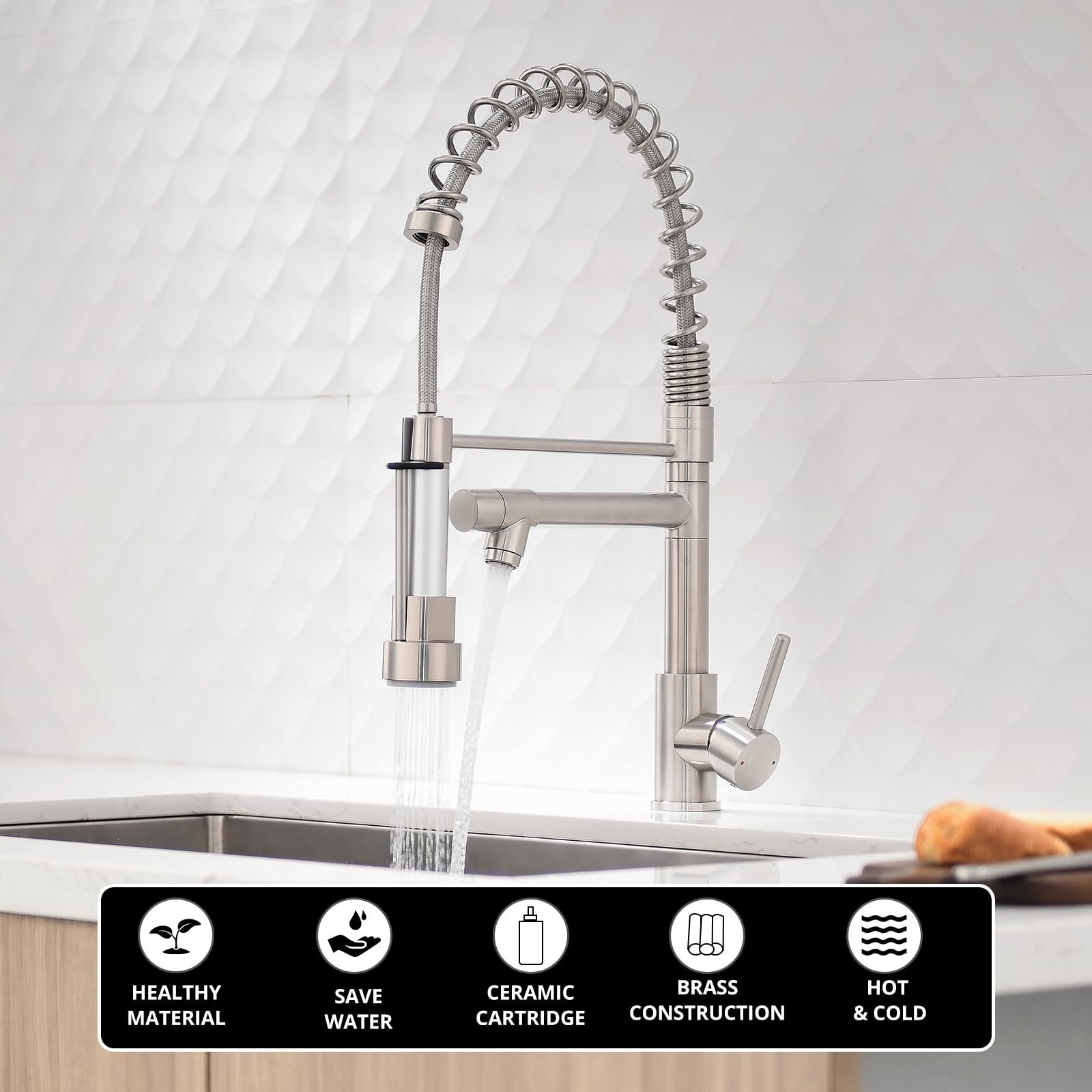 New Style Stainless Steel Deck Mounted Kitchen Faucet Cold Hot Water Control With Pull Out Sprayer Flexible Kitchen Sink Faucet
