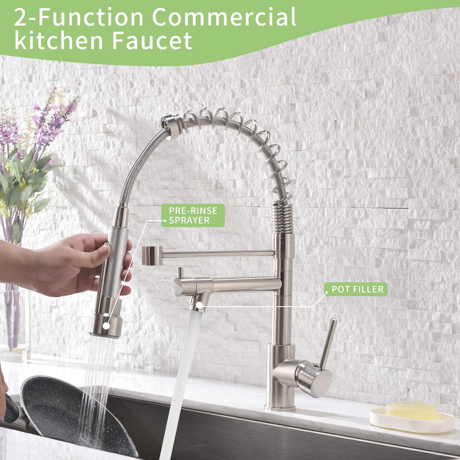 New Style Stainless Steel Deck Mounted Kitchen Faucet Cold Hot Water Control With Pull Out Sprayer Flexible Kitchen Sink Faucet