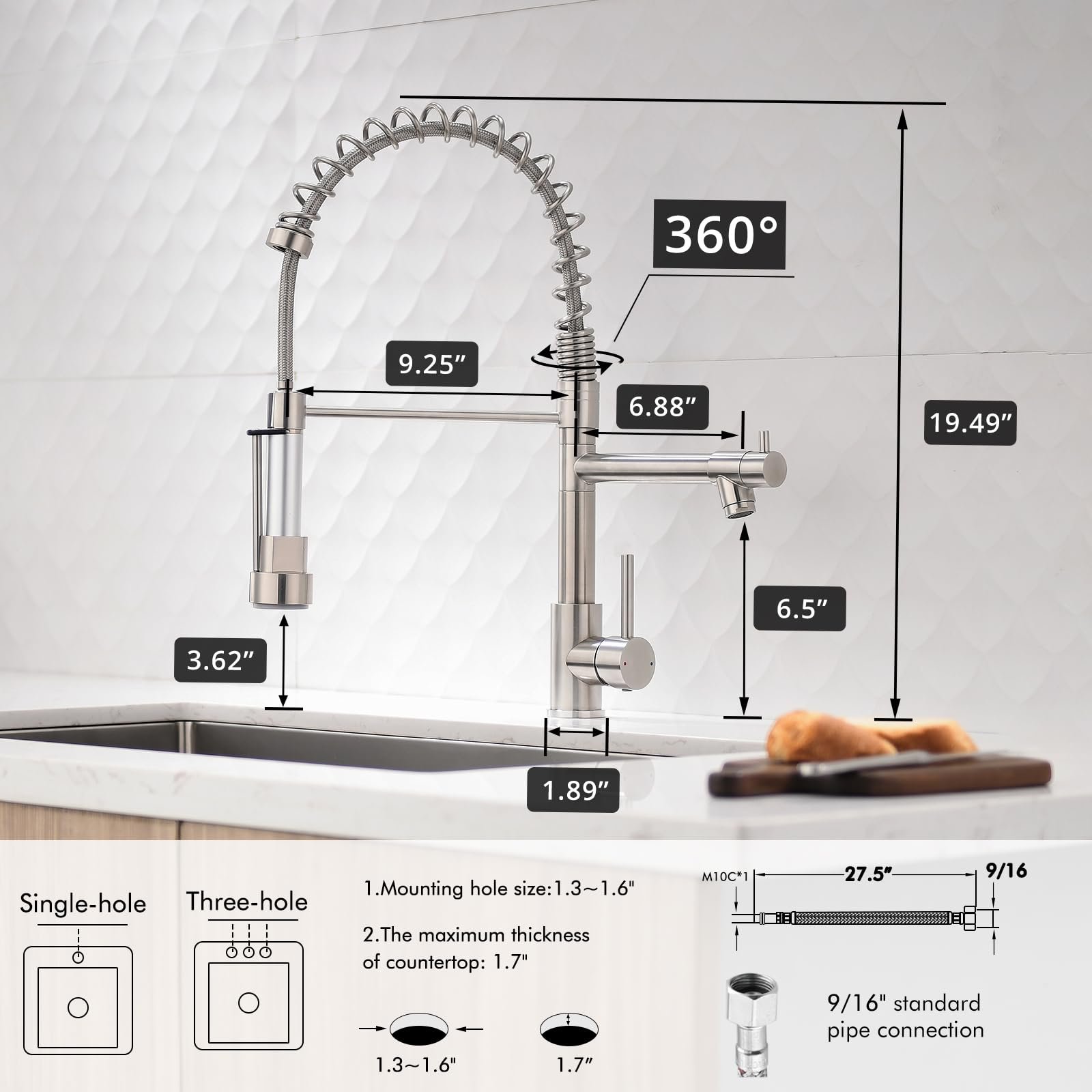 New Style Stainless Steel Deck Mounted Kitchen Faucet Cold Hot Water Control With Pull Out Sprayer Flexible Kitchen Sink Faucet