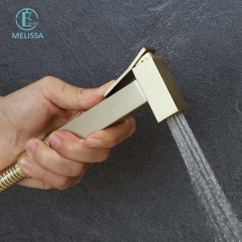 Melissa Brass Bathroom Brushed gold toilet bidet sprayer shattaf set square Handheld shower Angle Valve