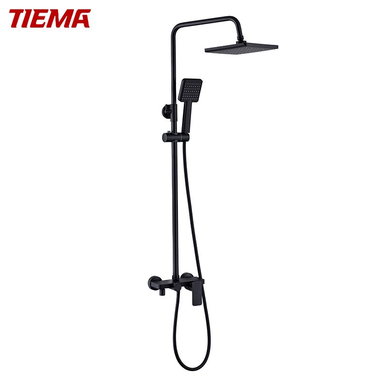 Wall Mounted High Pressure Shower System Shower Head with Hand Spray Black Shower Set