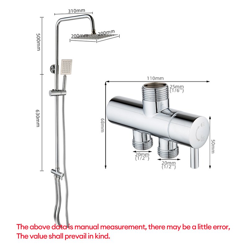 One in two out mixing valve bathtub faucet split type shower set with top spray and handheld shower functions