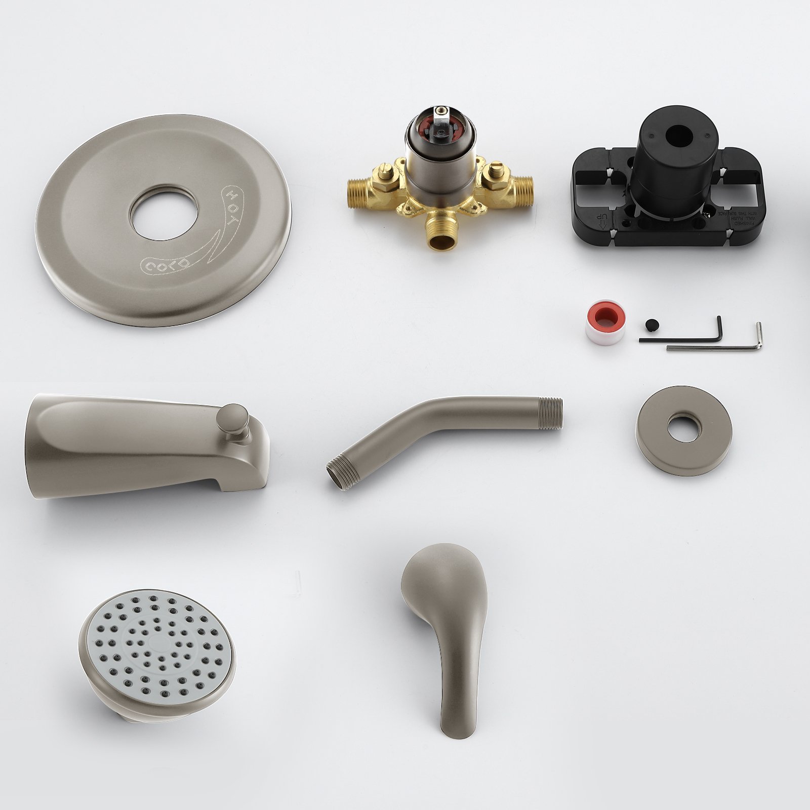 Wall Mounted Concealed Brass Bathroom Shower Faucet Trim Kits Pressure Balance Valve and tub spout with diverter