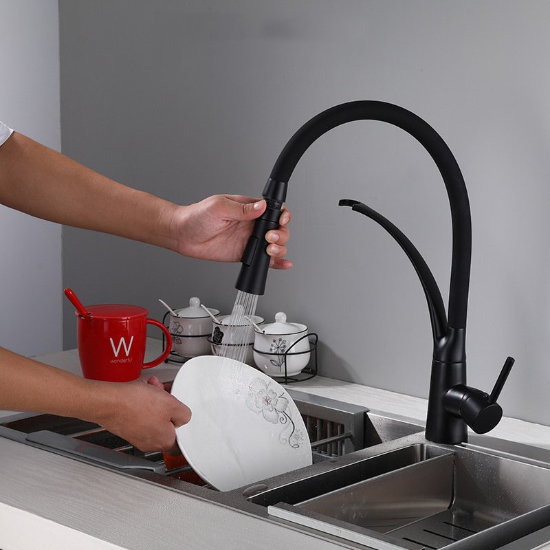 Bolei Black Gold Brass Pullout Spray Kitchen Sink Faucet High Quality Hose Design