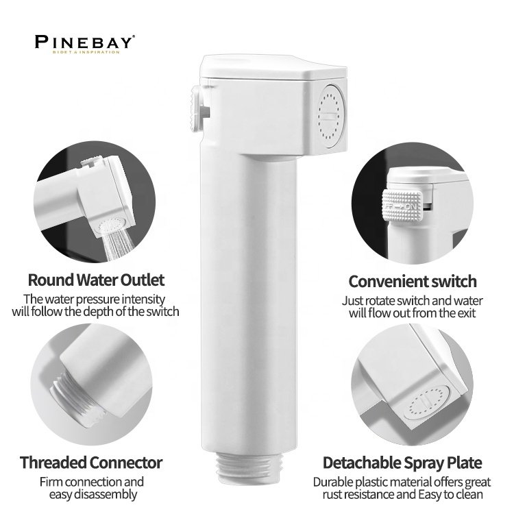 PINEBAY Toilet Cold Water Jet Shattaf Watermark Bidet Spray Muslim Handheld Bathroom ABS Plastic Sprayer Set with Shower Hose