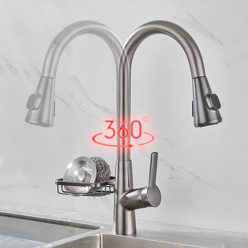 CHENMU Faucet Kitchen Rotating Telescopic Digital Display Washing Dishes Pull Out Hot and Cold Brass CLASSIC Modern Polished