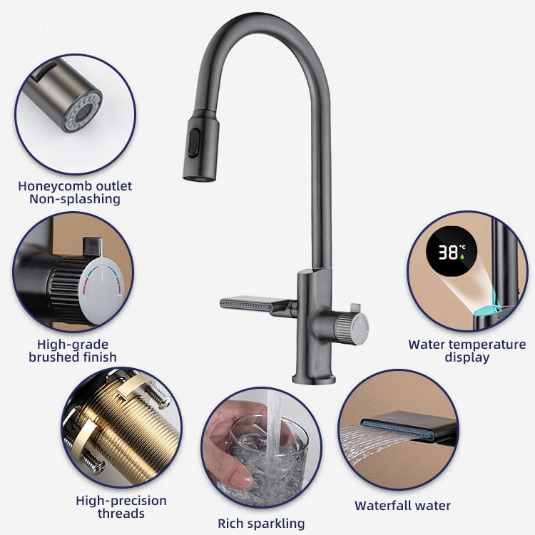 82 BFYJ-052 Kidolux Hand Sense Led Display Temperature Pull Down Faucet Hot And Cold Water Mixer Valve Brass Kitchen Faucet