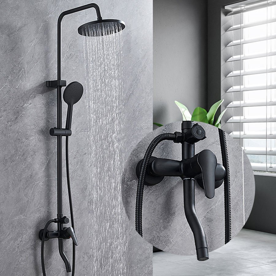 Metal Gun Luxury Hotel 4 Function Rainfall Head Shower Column System Set Exposed Wall Mount Bathroom Wash Room Piano Shower Set