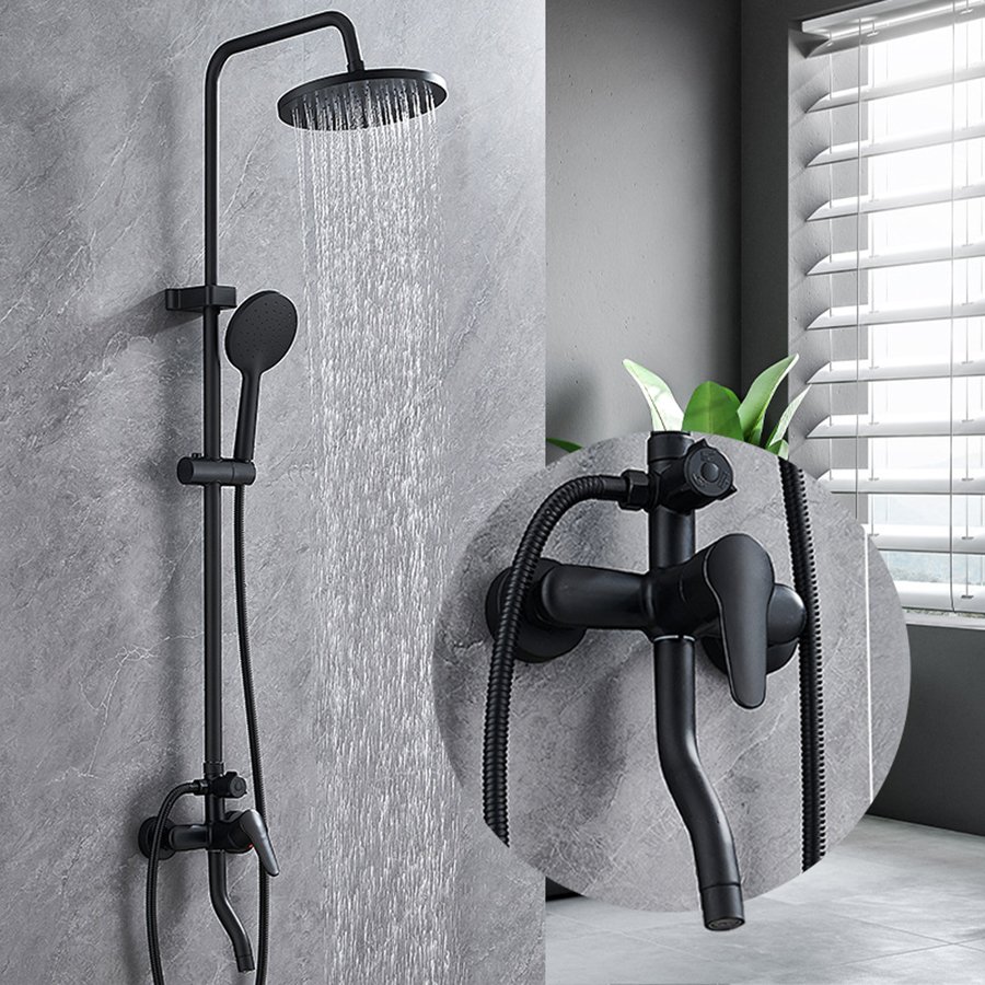 Metal Gun Luxury Hotel 4 Function Rainfall Head Shower Column System Set Exposed Wall Mount Bathroom Wash Room Piano Shower Set