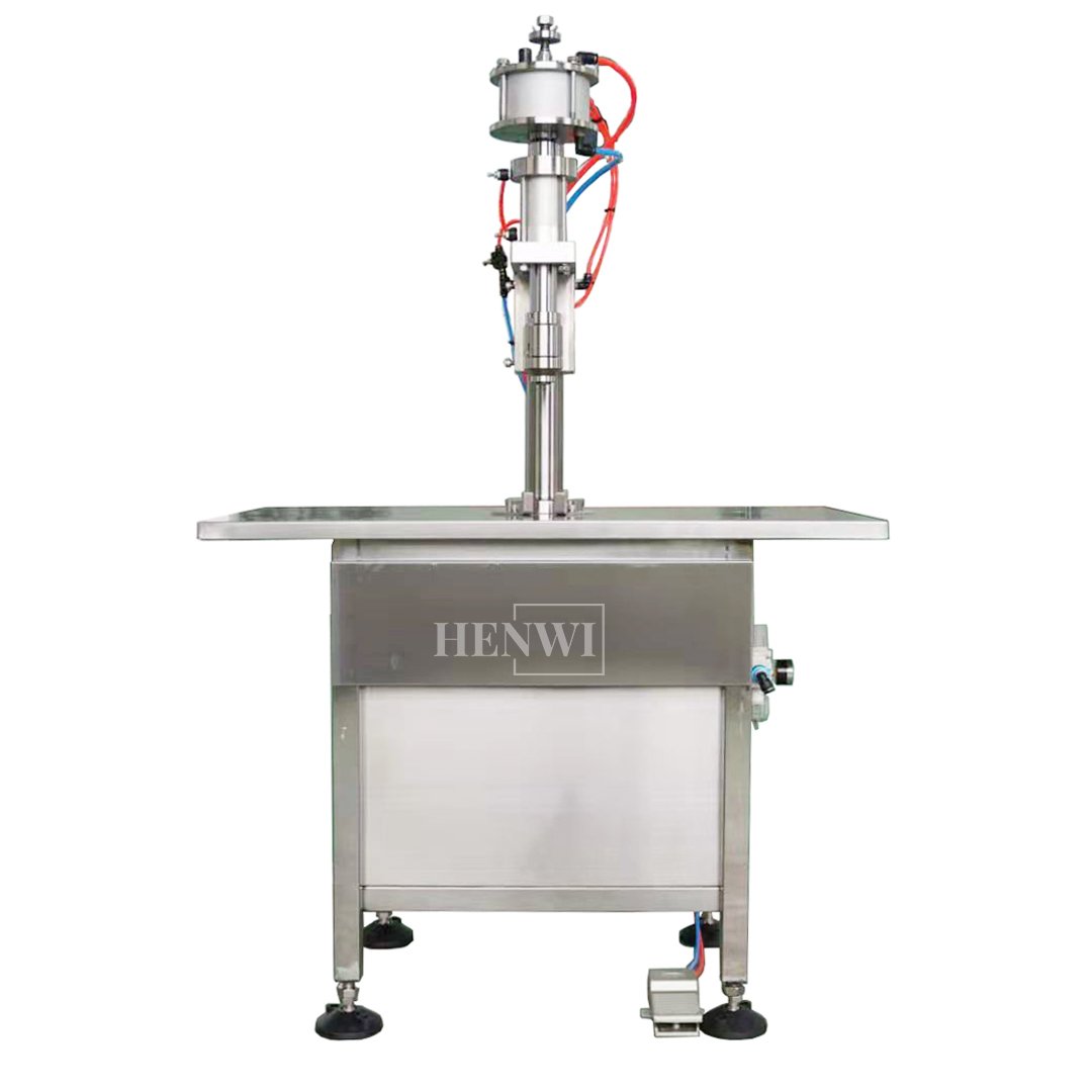 Henwi Semi Auto Aerosol Spray Can Filler Packer Hair Spray Deodorant Insectiside Spray Filling Crimping Inflating Machine