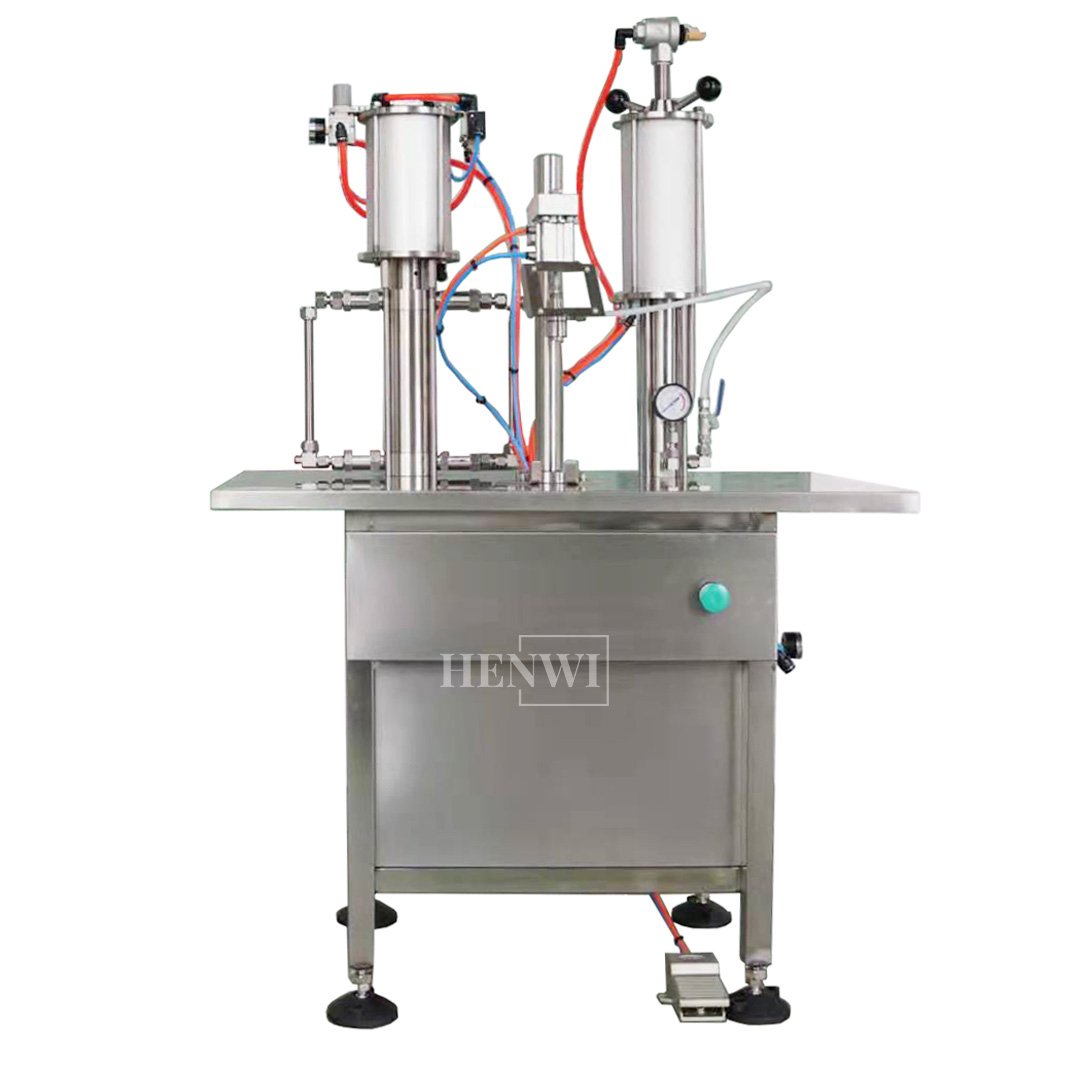 Henwi Semi Auto Aerosol Spray Can Filler Packer Hair Spray Deodorant Insectiside Spray Filling Crimping Inflating Machine