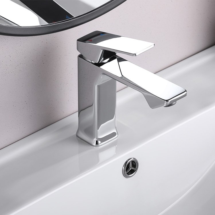 Kidolux Chrome Finish Water Tap Sanitary Ware Single Hole Handle Modern Hot And Cold Water Mixer Brass Basin Faucet For Hotel
