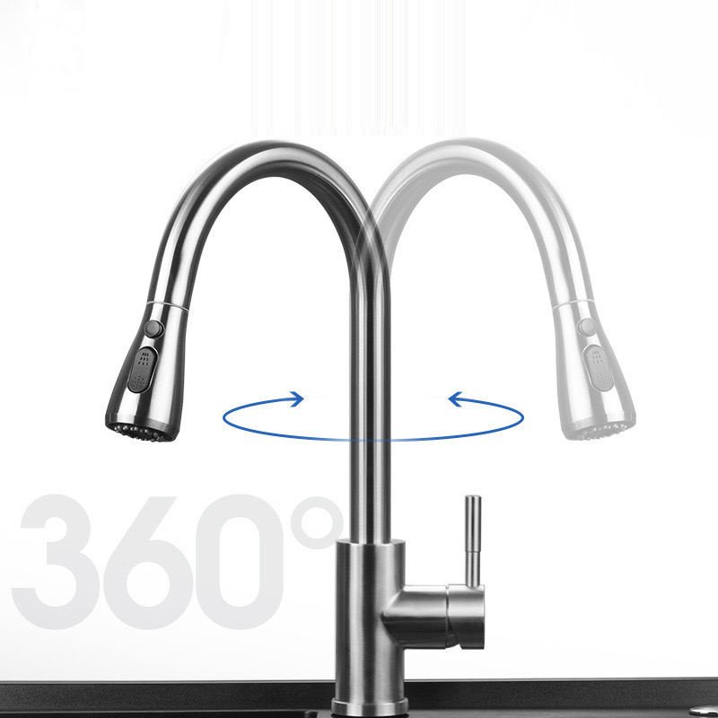 All-Copper Kitchen Faucet with Pull-Down Spray Hot Cold Single Handle Splash-Proof Extendable Rotary Sink Ceramic Valve Core
