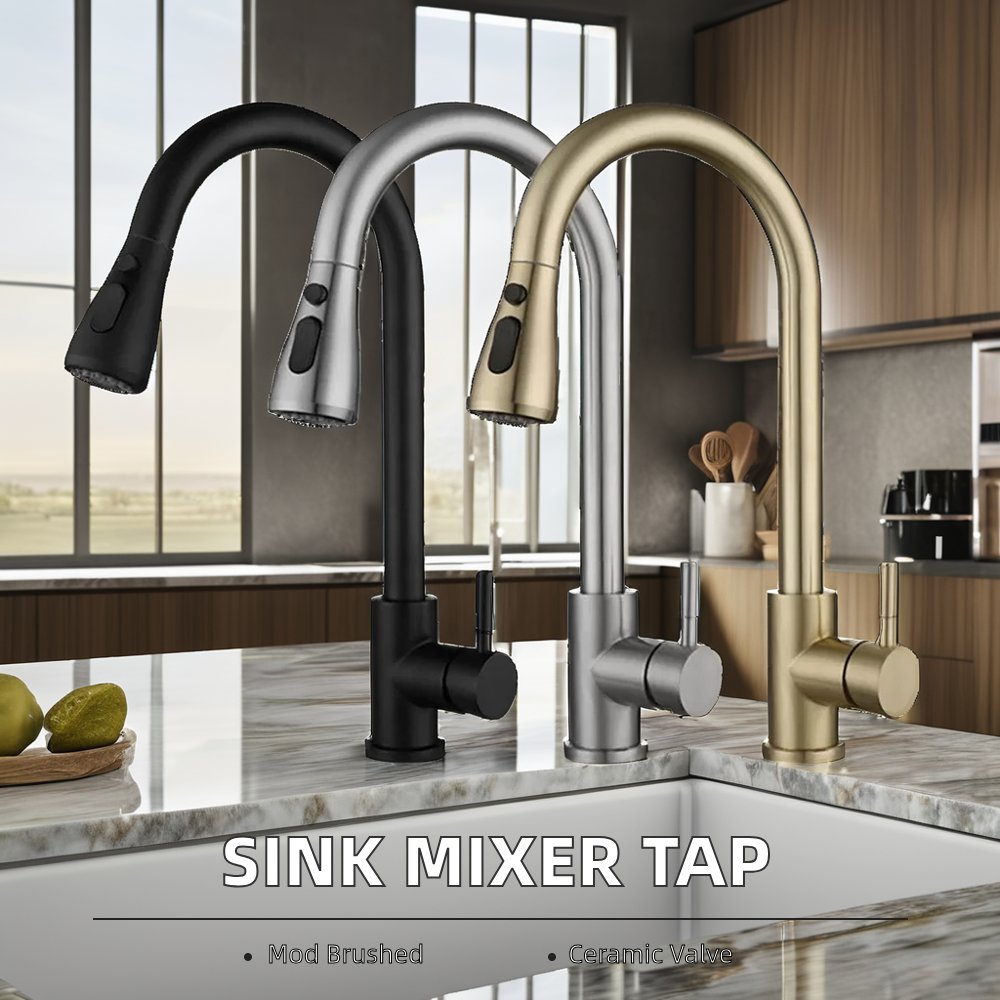 Modern Stainless Steel Kitchen Faucet Tap for Hotel Apartments Deck Mounted Sink Mixer with Ceramic Valve Core