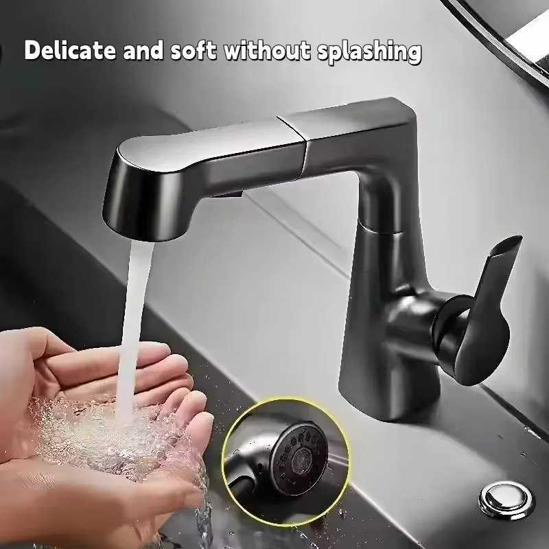 Modern High-End Stainless Steel 3-Feature Rotary Faucet White Basin Bath Hot Cold Mixed Tap with Ceramic Valve Core for Gym Use