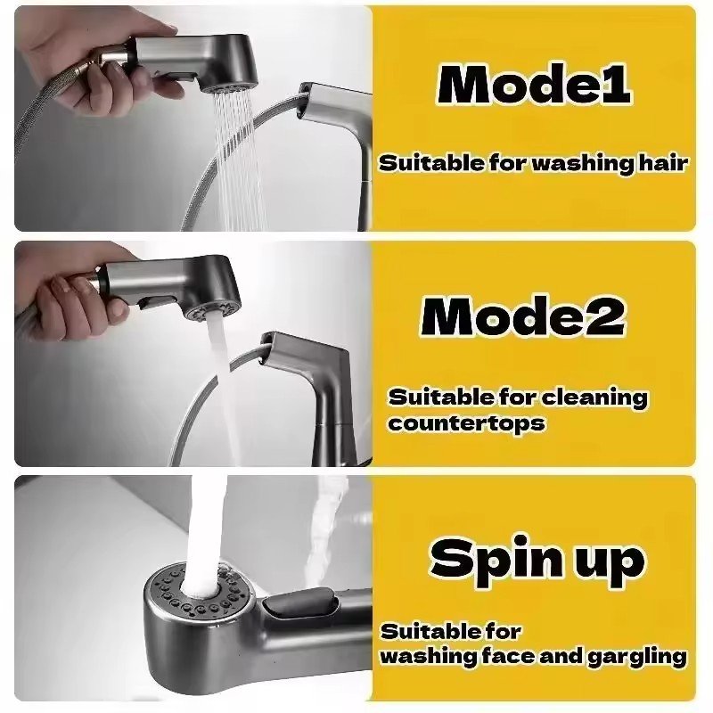 Modern High-End Stainless Steel 3-Feature Rotary Faucet White Basin Bath Hot Cold Mixed Tap with Ceramic Valve Core for Gym Use