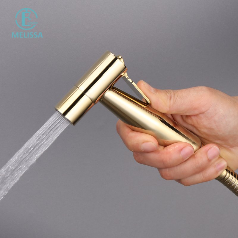 Melissa Brass Stainless steel Bathroom Zirconium Bright gold toilet bidet spray shattaf set Handheld shower Angle Valve