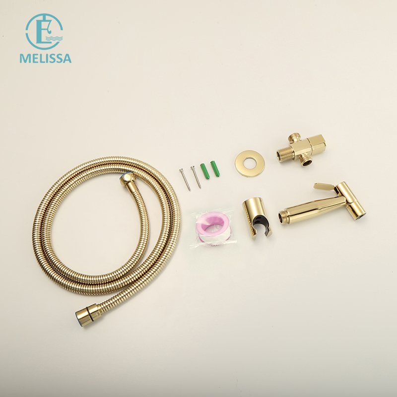 Melissa Brass Stainless steel Bathroom Zirconium Bright gold toilet bidet spray shattaf set Handheld shower Angle Valve