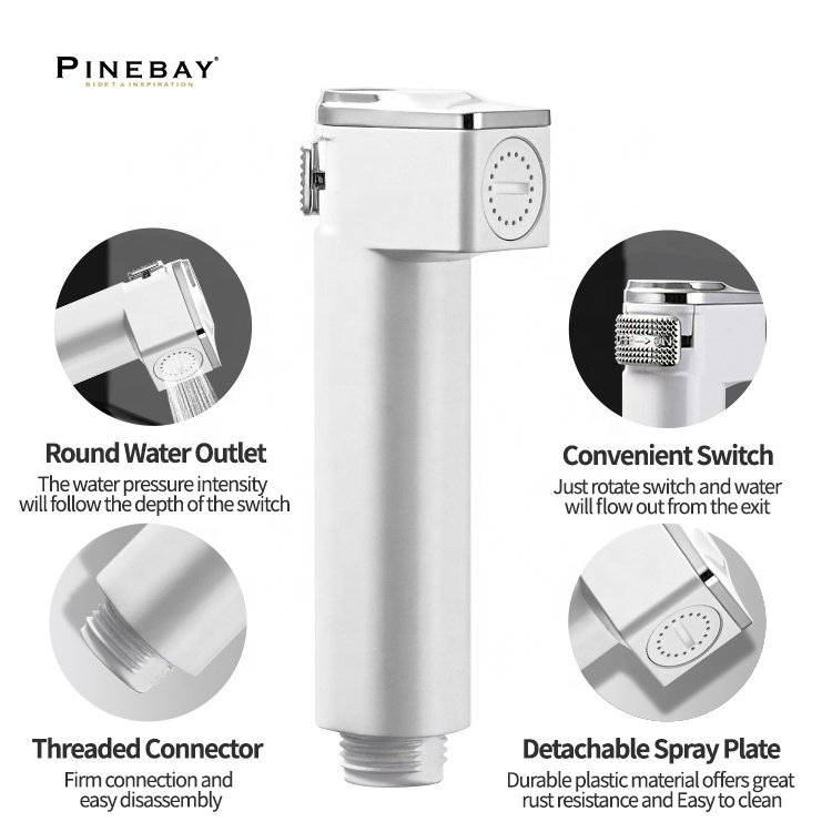 PINEBAY Hot Selling ABS Plastic Hand Toilet White Bidets Muslim Shower Shattaf Handheld Bidet Sprayer Power Spray Gun