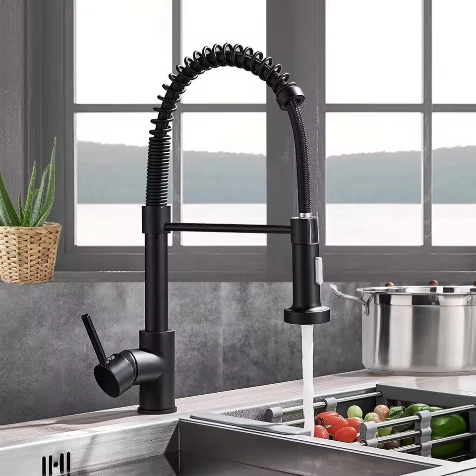Classic Single Handle Stainless Steel Kitchen Water Tap with Ceramic Valve Core Black Kitchen Faucet With Pull Down Sprayer
