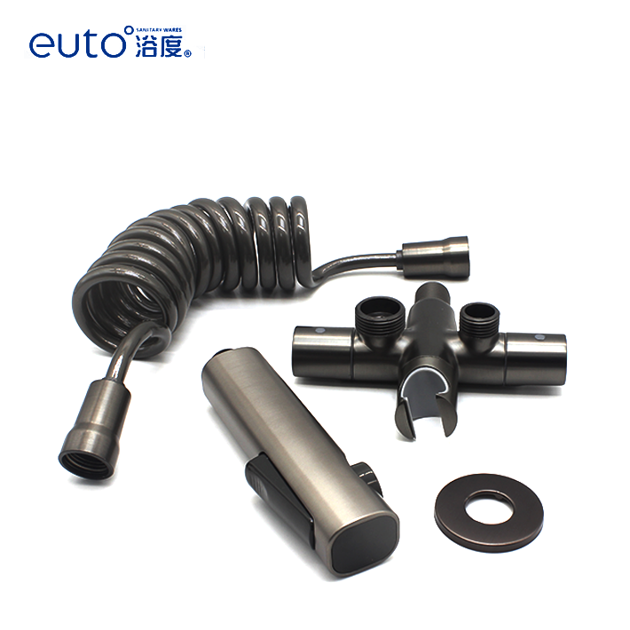 EUTO Toilet Handheld Portable Hot Cold Water Brass Shattaf Copper Shattaf Spray attachment bidet two outlets angle valve
