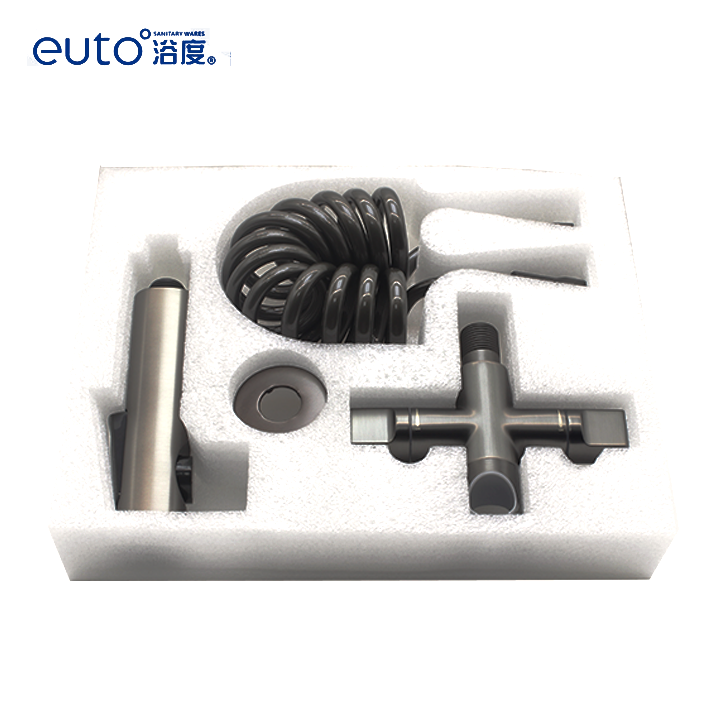EUTO Toilet Handheld Portable Hot Cold Water Brass Shattaf Copper Shattaf Spray attachment bidet two outlets angle valve