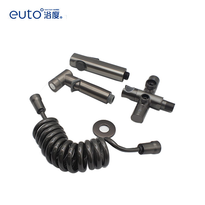 EUTO Toilet Handheld Portable Hot Cold Water Brass Shattaf Copper Shattaf Spray attachment bidet two outlets angle valve