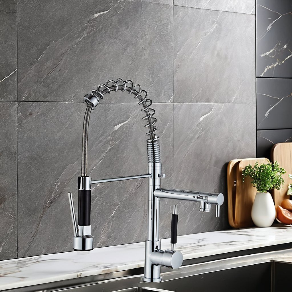 Modern 360 Degree Rotation Spring Pull Kitchen Faucet Single Handle Deck Mounted Tap Made Brass Ceramic Valve Factory Wholesale