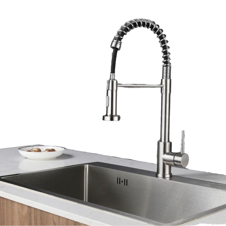 Modern 360 Degree Rotation Spring Pull Kitchen Faucet Single Handle Deck Mounted Tap Made Brass Ceramic Valve Factory Wholesale