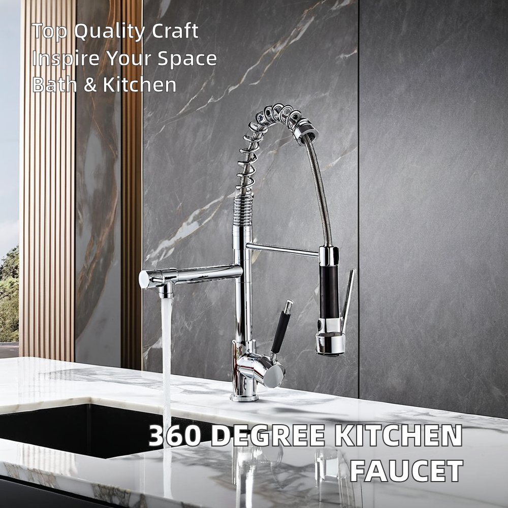 Modern 360 Degree Rotation Spring Pull Kitchen Faucet Single Handle Deck Mounted Tap Made Brass Ceramic Valve Factory Wholesale