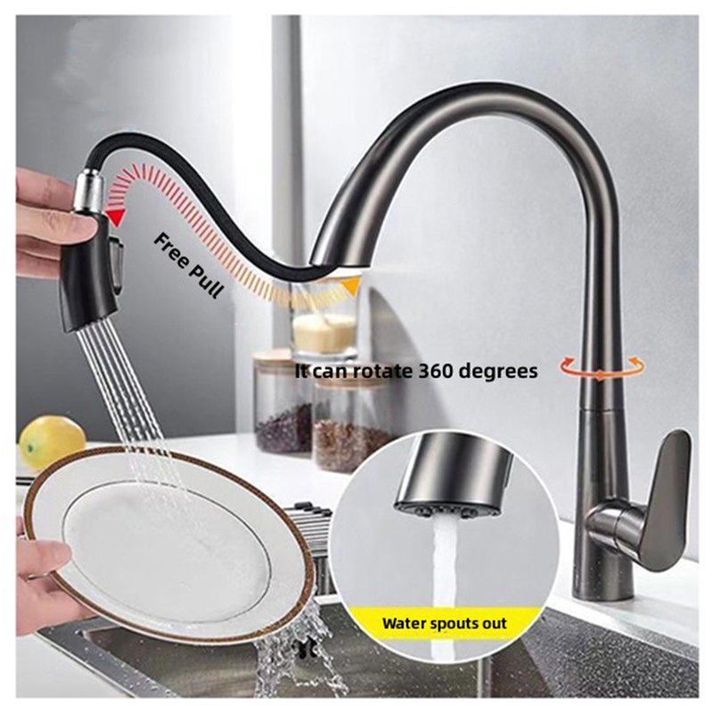 2024 New Black Dual Mode Kitchen Faucet Pull Design with Deck Mounted Stainless Steel Valve Core for Bathroom