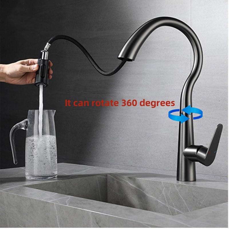 2024 New Black Dual Mode Kitchen Faucet Pull Design with Deck Mounted Stainless Steel Valve Core for Bathroom