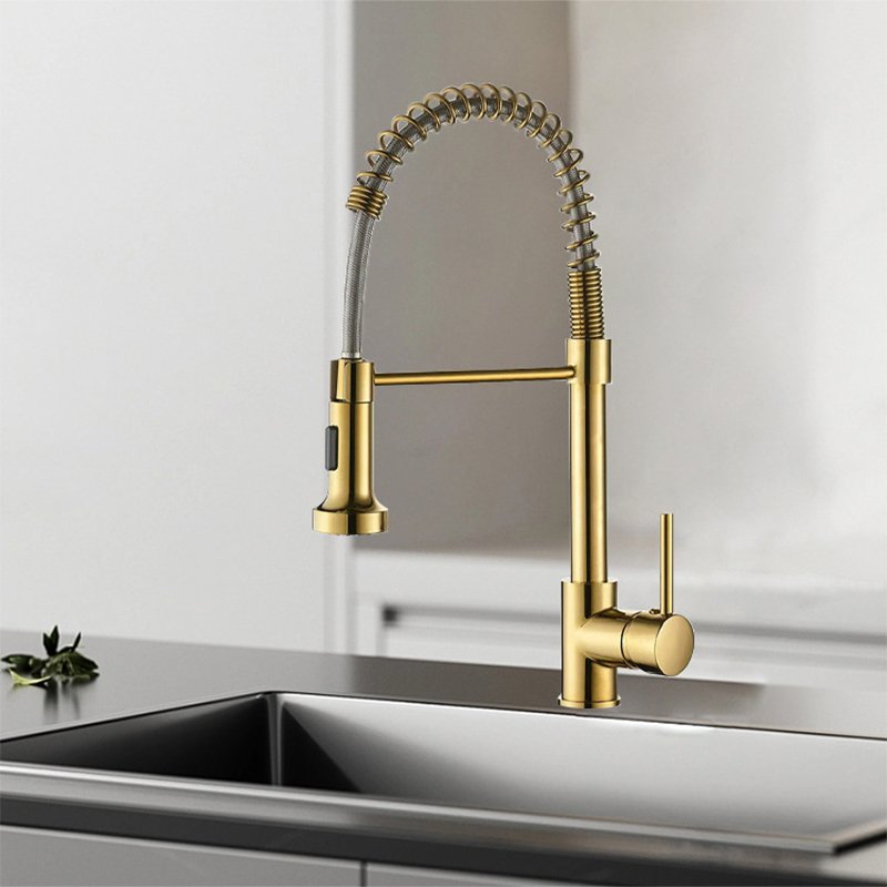 Luxury Modern Single Lever Kitchen Mixer Tap High-End Brass Faucet Spring Feature Pull Spray Ceramic Valve Spring Kitchen Faucet