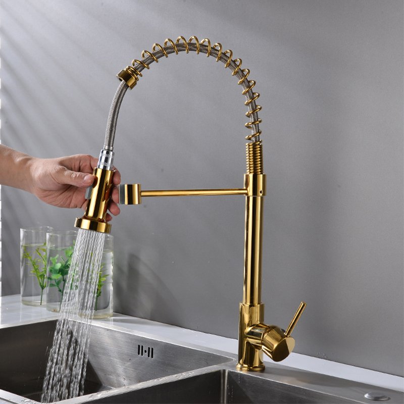 Luxury Modern Single Lever Kitchen Mixer Tap High-End Brass Faucet Spring Feature Pull Spray Ceramic Valve Spring Kitchen Faucet