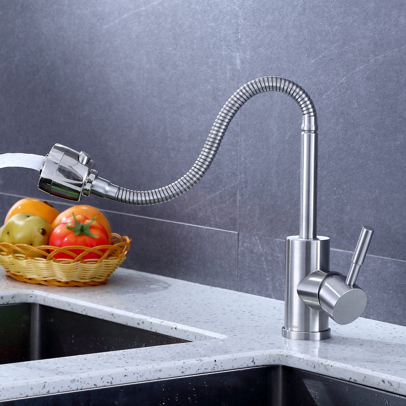 304 stainless steel kitchen faucet pulling type cold and hot BRUSH water channel vegetable basin faucet with multi-function