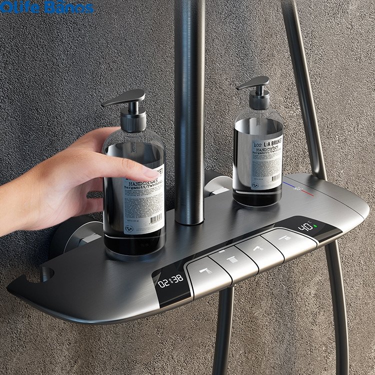 2023 new design bathroom gunmetal color multifunction piano key constant temperature shower head faucet hot cold shower set