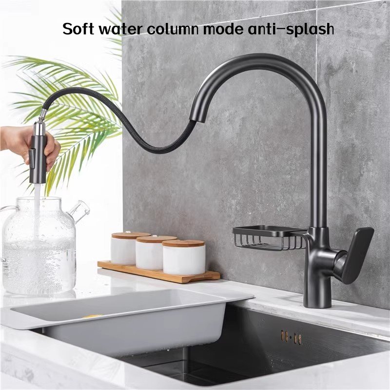 Modern Design Kitchen Faucet New Release Brass Pull-Out Mixer Tap with Ceramic Valve Core Pull down Spray and Sponge Holder