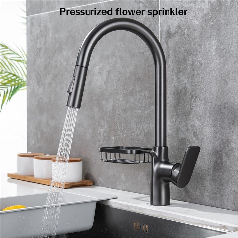 Modern Design Kitchen Faucet New Release Brass Pull-Out Mixer Tap with Ceramic Valve Core Pull down Spray and Sponge Holder