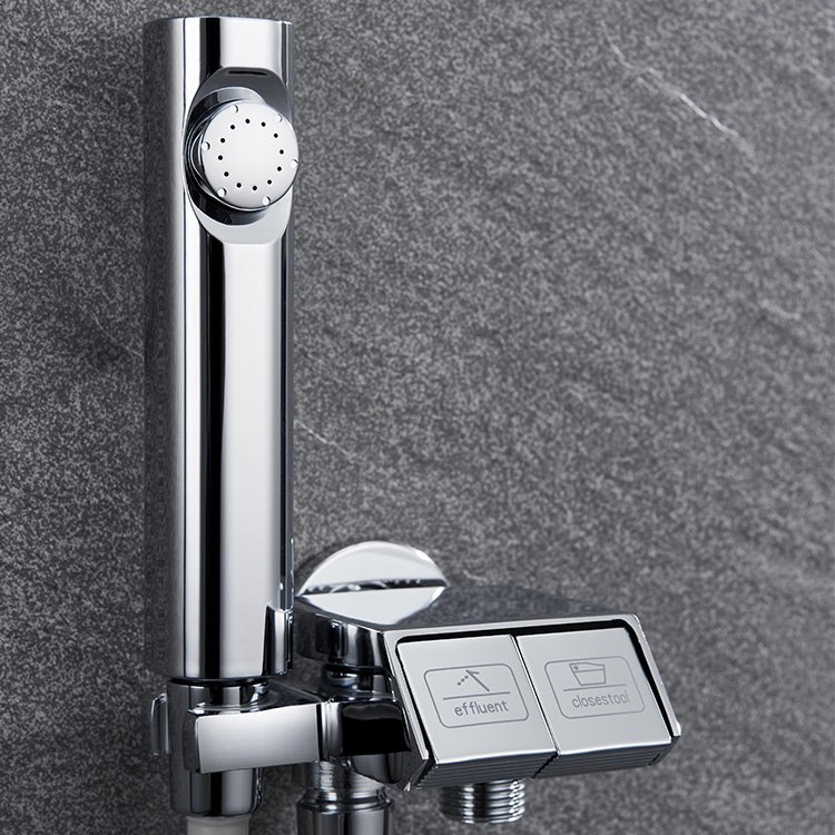 Kidolux Chrome Finish 3 Way Angle Valve Brass Toilet Sprayer Handheld Showerheads Shattaf Bidet Spray Sprayer Gun