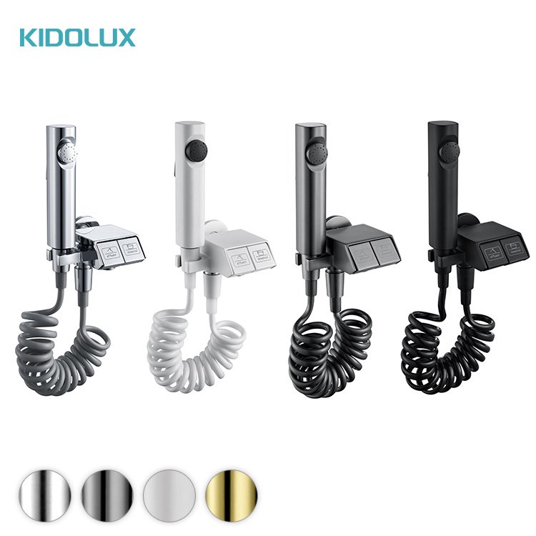 Kidolux Chrome Finish 3 Way Angle Valve Brass Toilet Sprayer Handheld Showerheads Shattaf Bidet Spray Sprayer Gun