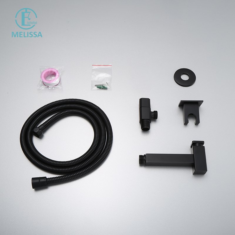 Melissa Modern Brass Bathroom black Push Button type toilet bidet spray shattaf set Handheld shower Angle Valve