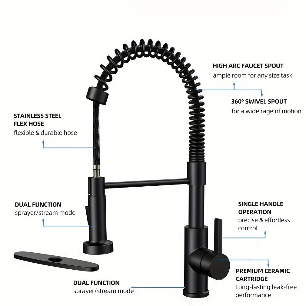 Modern Single Lever Kitchen Faucet Low Lead Brass Deck Mounted with Ceramic Valve Single Hole Pull Spray Tap Sink Installation