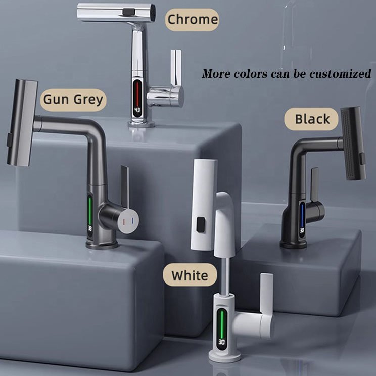 Modern 360 Degree Rotating Multifunction Faucet Mixer Digital LED Temperature Display Ceramic Valve Core Bathroom Faucet Hall
